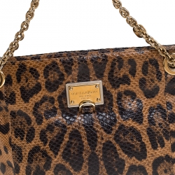 Pre Owned Dolce & Gabbana Leopard Lizard Chain Pouch