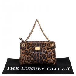 Pre Owned Dolce & Gabbana Leopard Lizard Chain Pouch
