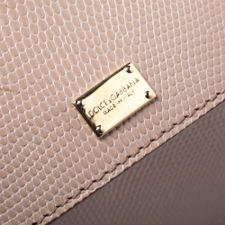 Pre Owned Dolce and Gabbana Beige Lizard Embossed Leather Medium Miss Sicily Top Handle Bag