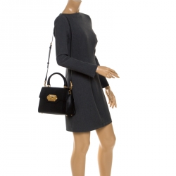 Pre Owned حقيبة دولتشي أند غابانا ويلكوم يد علوية جلد سحلية بارز أسود