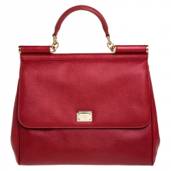 Pre Owned Dolce & Gabbana Red Dauphine Leather Medium Miss Sicily Bag