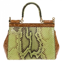 مملوكة مسبقًا Dolce and Gabbana Multicolor Crocodile and Python Small Miss Sicily Top Handle Bag