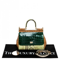 مملوكة مسبقًا Dolce and Gabbana Multicolor Crocodile and Python Small Miss Sicily Top Handle Bag