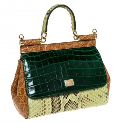 مملوكة مسبقًا Dolce and Gabbana Multicolor Crocodile and Python Small Miss Sicily Top Handle Bag