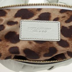 Pre Owned Dolce and Gabbana White Pleated Leather Ruffle Zip Clutch
