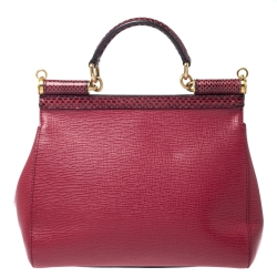 Pre Owned  حقيبة دولتشي أند غابانا ميس سيسيلي كبيرة يد علوية جلد ثعبان، و جلد أحمر