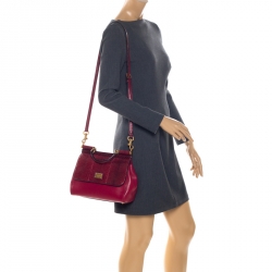 Pre Owned  حقيبة دولتشي أند غابانا ميس سيسيلي كبيرة يد علوية جلد ثعبان، و جلد أحمر