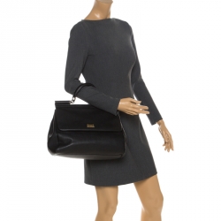 مملوكة مسبقًا حقيبة دولتشي أند غابانا ميس سيسيلي كبيرة يد علوية جلد أسود