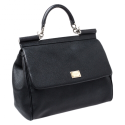 مملوكة مسبقًا حقيبة دولتشي أند غابانا ميس سيسيلي كبيرة يد علوية جلد أسود