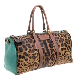 Dolce & Gabbana Multicolor Leopard Print Coated Canvas and Leather Miss Escape Duffle Bag