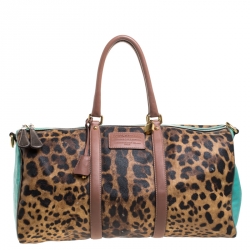 Dolce & Gabbana Multicolor Leopard Print Coated Canvas and Leather Miss Escape Duffle Bag