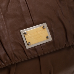 مملوكة مسبقًا Dolce & Gabbana Brown Pleated Leather Large Miss Sicily Top Handle Bag