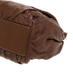 مملوكة مسبقًا Dolce & Gabbana Brown Pleated Leather Large Miss Sicily Top Handle Bag