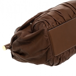 مملوكة مسبقًا Dolce & Gabbana Brown Pleated Leather Large Miss Sicily Top Handle Bag