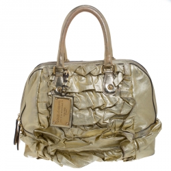 Pre Owned Dolce & Gabbana Metallic Gold Pleated Leather Satchel