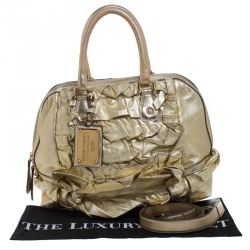 Pre Owned Dolce & Gabbana Metallic Gold Pleated Leather Satchel