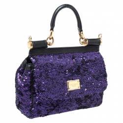 Pre Owned حقيبة دولتشي أند غابانا ميس سيسيلي صغيرة يد علوية ترتر و جلد بنفسجي و أسود