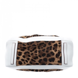 Pre Owned Dolce and Gabbana White/Brown Leopard Print Canvas and Leather Frame Satchel