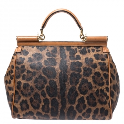 مملوكة مسبقًا حقيبة دولتشي أند غابانا ميس سيسيلي كبيرة يد علوية كانفاس مقوى مطبوع نقشة الفهد و جلد