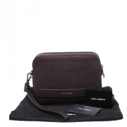 Pre Owned Dolce & Gabbana Burgundy Leather Double Zip Clutch