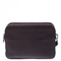 Pre Owned Dolce & Gabbana Burgundy Leather Double Zip Clutch