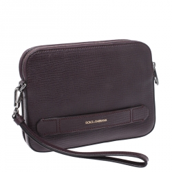 Pre Owned Dolce & Gabbana Burgundy Leather Double Zip Clutch