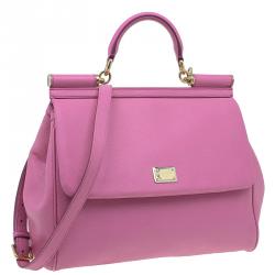 Pre Owned Dolce and Gabbana Pink Leather Large Miss Sicily Tote