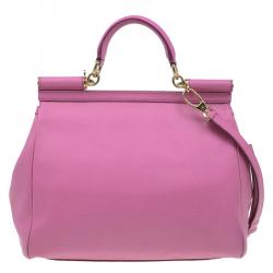 Pre Owned Dolce and Gabbana Pink Leather Large Miss Sicily Tote