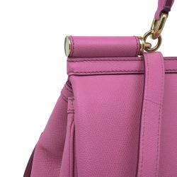 Pre Owned Dolce and Gabbana Pink Leather Large Miss Sicily Tote