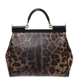 Pre Owned Dolce & Gabbana Leopard Print Coated Canvas and Leather Large Miss Sicily Top Handle Bag
