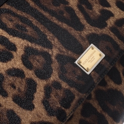 Pre Owned Dolce & Gabbana Leopard Print Coated Canvas and Leather Large Miss Sicily Top Handle Bag