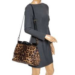 Pre Owned Dolce & Gabbana Leopard Print Coated Canvas and Leather Large Miss Sicily Top Handle Bag