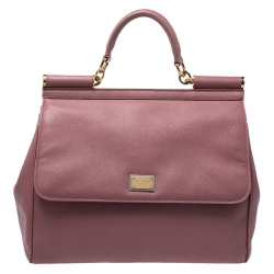 Pre Owned Dolce & Gabbana Pink Leather Large Miss Sicily Top Handle Bag