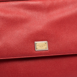 Pre Owned Dolce & Gabbana Red Leather Large Miss Sicily Top Handle Bag