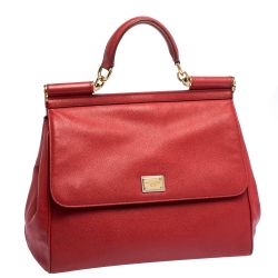 Pre Owned Dolce & Gabbana Red Leather Large Miss Sicily Top Handle Bag
