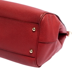 Pre Owned Dolce & Gabbana Red Leather Large Miss Sicily Top Handle Bag