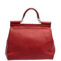 Pre Owned Dolce & Gabbana Red Leather Large Miss Sicily Top Handle Bag