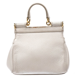 Pre Owned Dolce & Gabbana Off White Leather Micro Miss Sicily Top Handle Bag