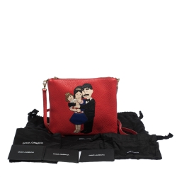 مملوكة مسبقًا Dolce & Gabbana Red Leather Family Patch Crossbody Bag