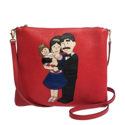 مملوكة مسبقًا Dolce & Gabbana Red Leather Family Patch Crossbody Bag