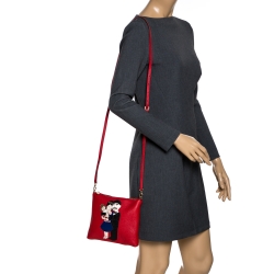مملوكة مسبقًا Dolce & Gabbana Red Leather Family Patch Crossbody Bag