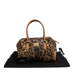 مملوكة مسبقًا  Dolce and Gabbana Brown Leopard Print Coated Canvas and Leather Satchel