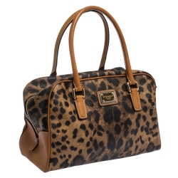 مملوكة مسبقًا  Dolce and Gabbana Brown Leopard Print Coated Canvas and Leather Satchel