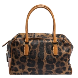 مملوكة مسبقًا  Dolce and Gabbana Brown Leopard Print Coated Canvas and Leather Satchel