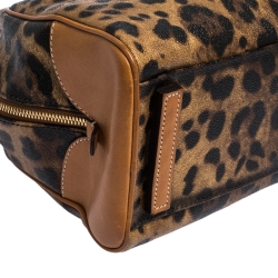 مملوكة مسبقًا  Dolce and Gabbana Brown Leopard Print Coated Canvas and Leather Satchel