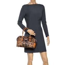 مملوكة مسبقًا  Dolce and Gabbana Brown Leopard Print Coated Canvas and Leather Satchel