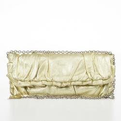 Pre Owned Dolce and Gabbana Gold Pleated Leather Miss Buttercup Clutch