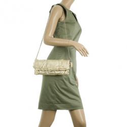 Pre Owned Dolce and Gabbana Gold Pleated Leather Miss Buttercup Clutch