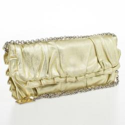 Pre Owned Dolce and Gabbana Gold Pleated Leather Miss Buttercup Clutch