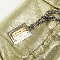 Pre Owned Dolce and Gabbana Gold Pleated Leather Miss Buttercup Clutch